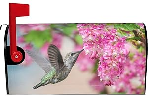 GIANLAIMA Beautiful Colorful Hummingbird Pink Flower Mailbox Magnetic Post Mailbox Cover Garden Decor Outdoor Large 25.5" X 21"