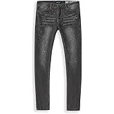 SHION7 Men's Embellished Jeans, Skinny Fit Stretch Denim Pants, Stylish Streetwear Trousers