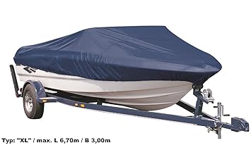 EXCOLO Sportboot Motor Boot Persenning Plane Winter-Abdeckung XL/max L 6,70m / B 3,00m Winter-Schutz Plane blau Marineblau