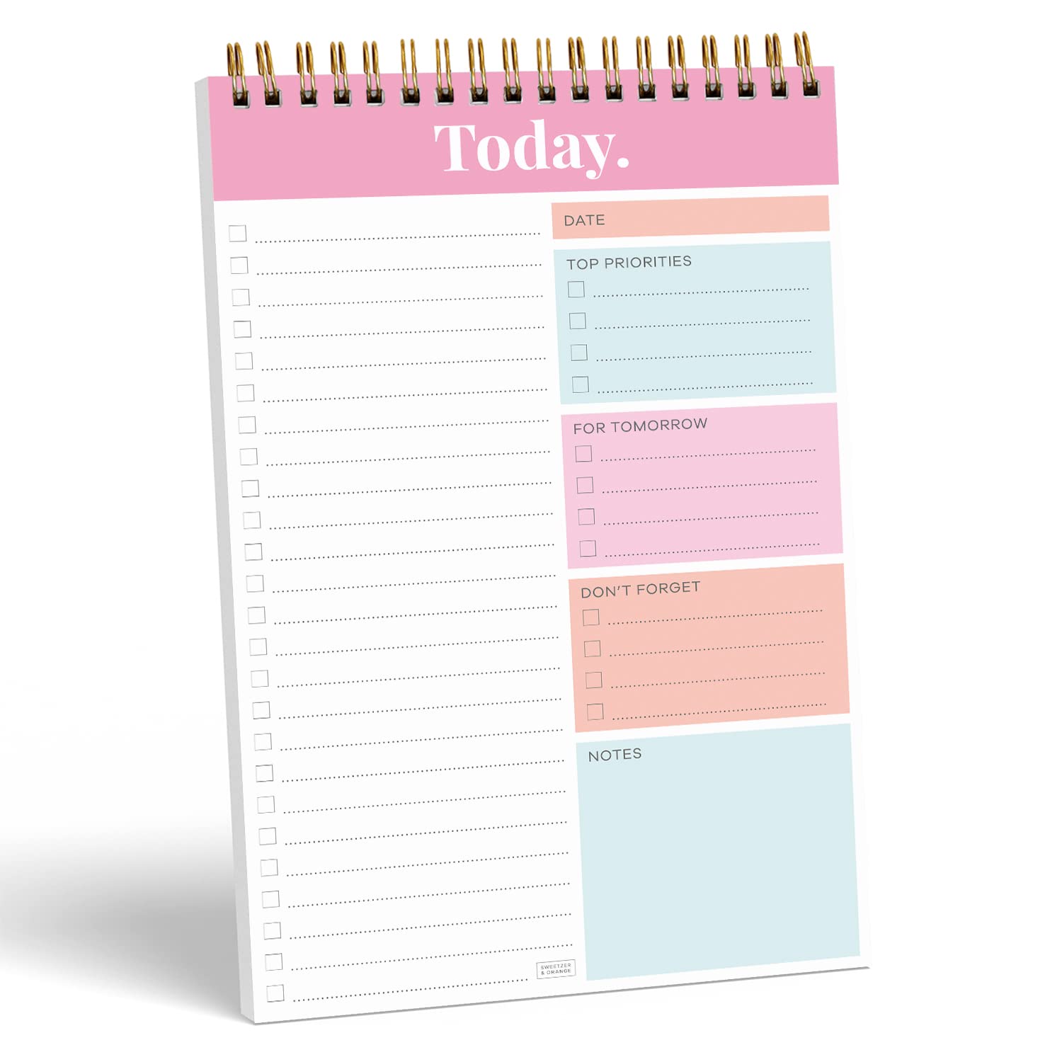 S&O Daily Planner Notepad for Productivity - 52 Page Routine Journal- Undated Writing pad and Organizer – Everyday To-Do List Action list - Coiled Regular Task Checklist- PINK