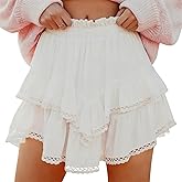 Rorzain Flowy Shorts for Women Casual Boho Ruffle Tiered Skorts High Waist Mini Skirts Golf Tennis Crochet Shorts
