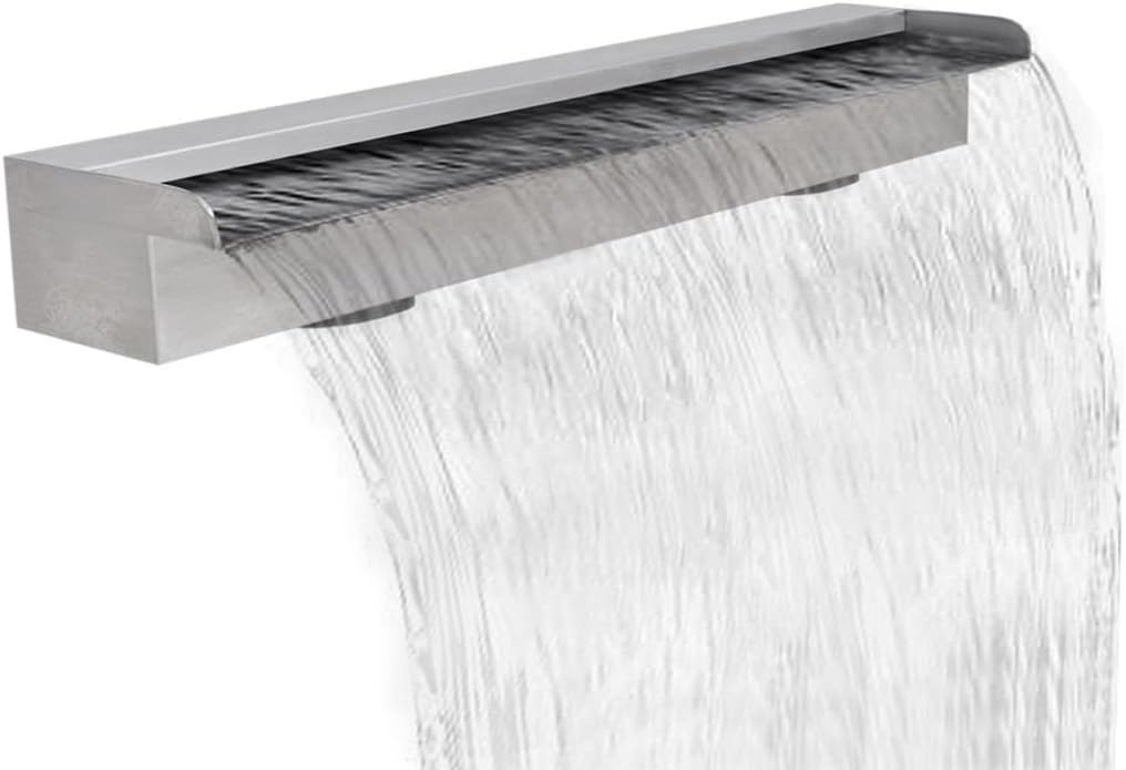 Nishore Waterfall Pool Fountain Rectangular Stainless Steel Descent Water Feature Spillway Garden Outdoor Pool Spa Fountain 35.4" x 4.5" x 3.1" (W x D x H) with 2 Connectors