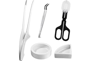 Woyrise 5Pcs Reptile Feeding Kit, 3Pcs Stainless Steel Feeding Tongs, Rubber Tipped Soft Tweezers, Bug Feeder Cricket Clamp, 2Pcs Reptile Food Dish Water Bowl for Reptiles,Gecko,Bearded Dragon, Spider