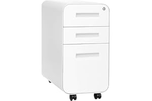Laura Davidson Furniture Stockpile Slim 3-Drawer Mobile File Cabinet with Lock - Under Desk Metal Filing Cabinet, Legal/Letter File Folders, Wheels and Stationary Feet, Pre-Assembled, White