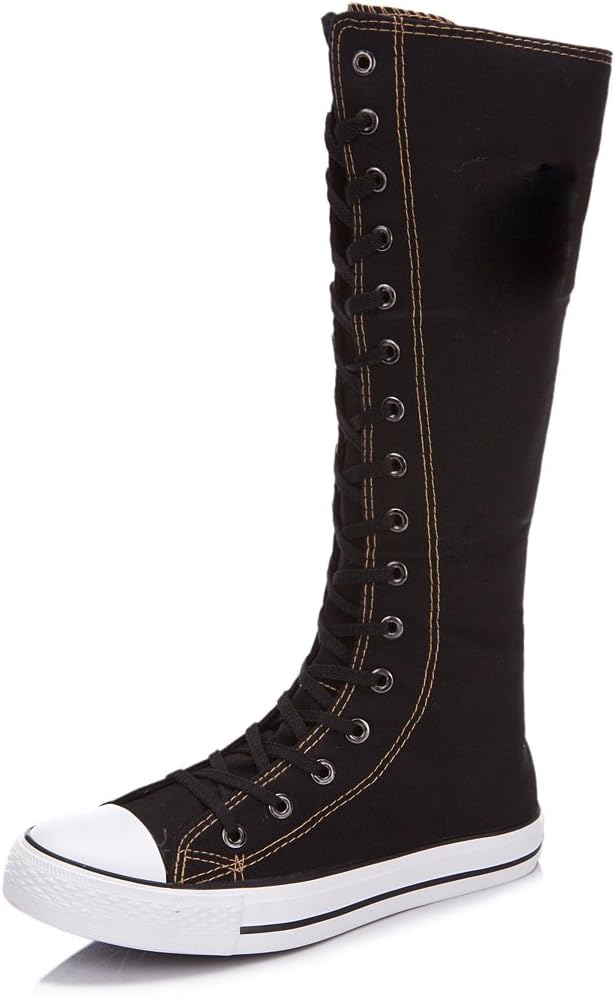 Women's Lace Up Tall Punk Dancing Canvas Boots