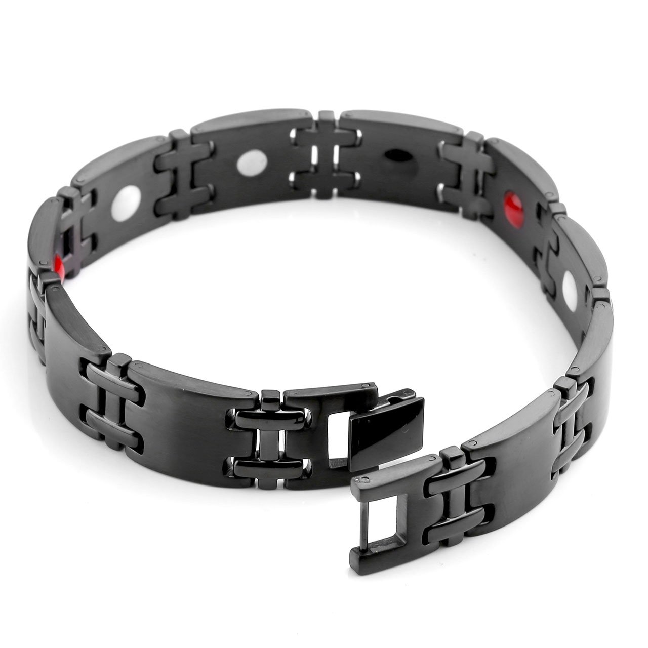 Zysta Bracciale Uomo Unisex Braccialetto della salute Anti-fatica 4 in 1 magnetico ioni negativi infrarossi germanio in Acciaio Inossidabile - Nero