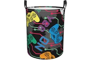 Gbuzozie Video Game Controller Background Round Laundry Hamper Colorful Gaming Joysticks Storage Basket Toys Clothes Organizer Bin For Home Bathroom Bedroom Dorm Nursery, 38l