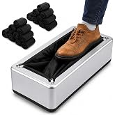 DEJBHIT Hands-Free Shoe Cover Dispenser, 100 Black Nonwoven Covers, Silver | Step-in mechanical design, no bending, for homes, offices, labs, clinics and entryways, easy to refill and use