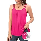 V FOR CITY Camisole Top for Women Built in Bras Summer Adjustable Double Spaghetti Strap Tank Top Scoop Neck Tops Loose Fit