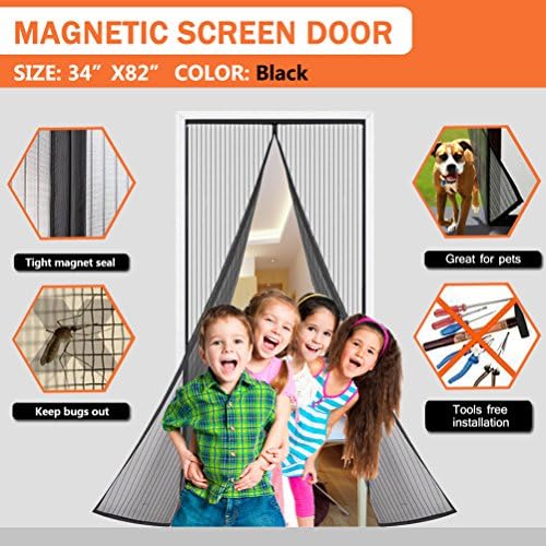 ESOW Magnetic Mesh Screen Door Super Fine Fly Mesh Great For Pets Keep Bugs Out With 2 Rolls of Velcro, fits Doors up to 34" x 82",34" x 94" 47" x 82" Max,3 Sizes Available