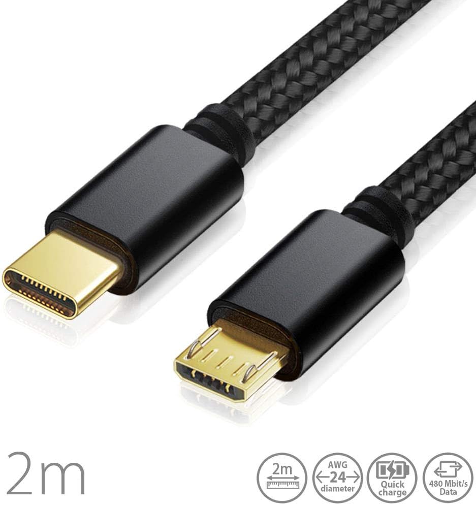 PAXO 2m USB C to Micro USB cable, charges Micro USB devices, charging cable, charging adapter, data cable, USB 2.0 - Image 3