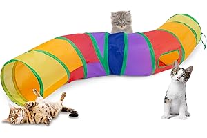 Sheldamy Cat Tunnel, S-2-Way Cat Tunnels for Indoor Cats, Collapsible Cat Play Tunnel, Interactive Toy Maze Cat House with 1 Play Ball for Cats, Puppy, Kitty, Kitten, Rabbit (Multicolor)