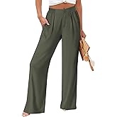 TOPYOGAS Womens Summer Boho Wide Leg Casual Pants Palazzo Button High Waist Lounge Travel Vacation Outfits