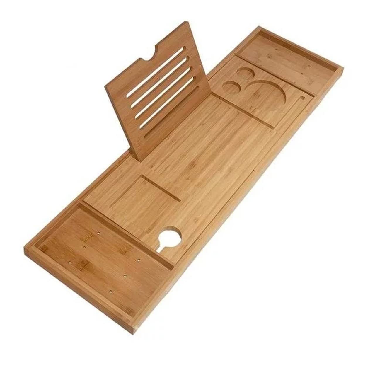 ELT, Bamboo Bath Caddy Bridge, Luxury Bridge Shelf Shower Organizer, Bathtub Caddy Tray, Extendable Spa Organizer, Bathtub Accessories for Tablet Phone Slots, Candle Mug Holder, Non-slip