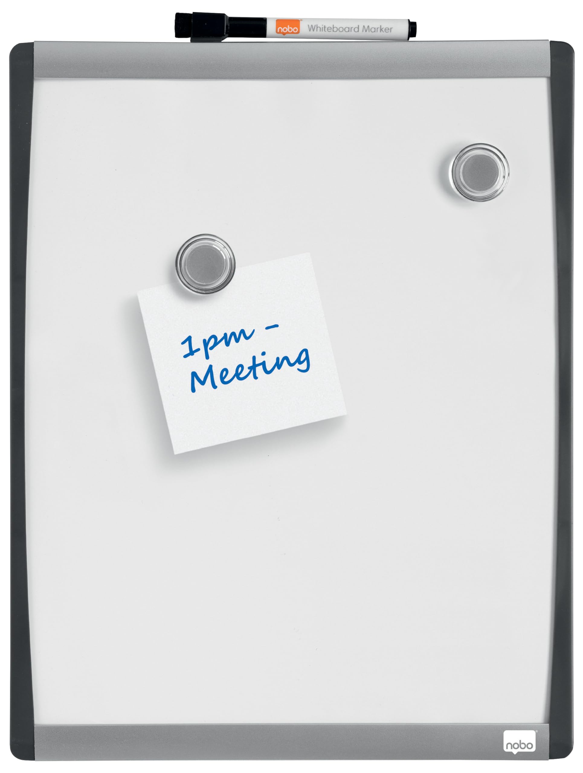Nobo Small Magnetic Board with Arc Frame, Wall Mountable, Includes 1 x Marker, Magnets and Adhesive Foam Pads, for Home/Office, 280 mm x 355 mm
