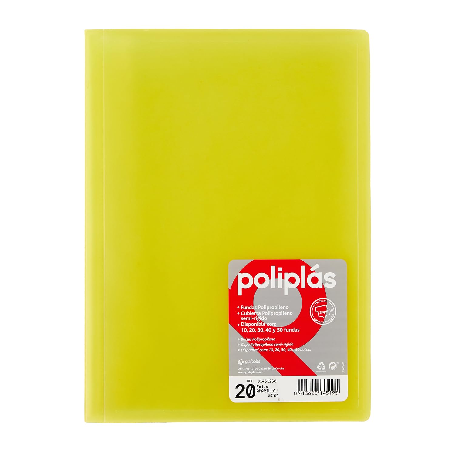 Grafoplas - Folder, Folio Size, PP, Translucent Polyplast, PP Caps 20 Lemon Tree