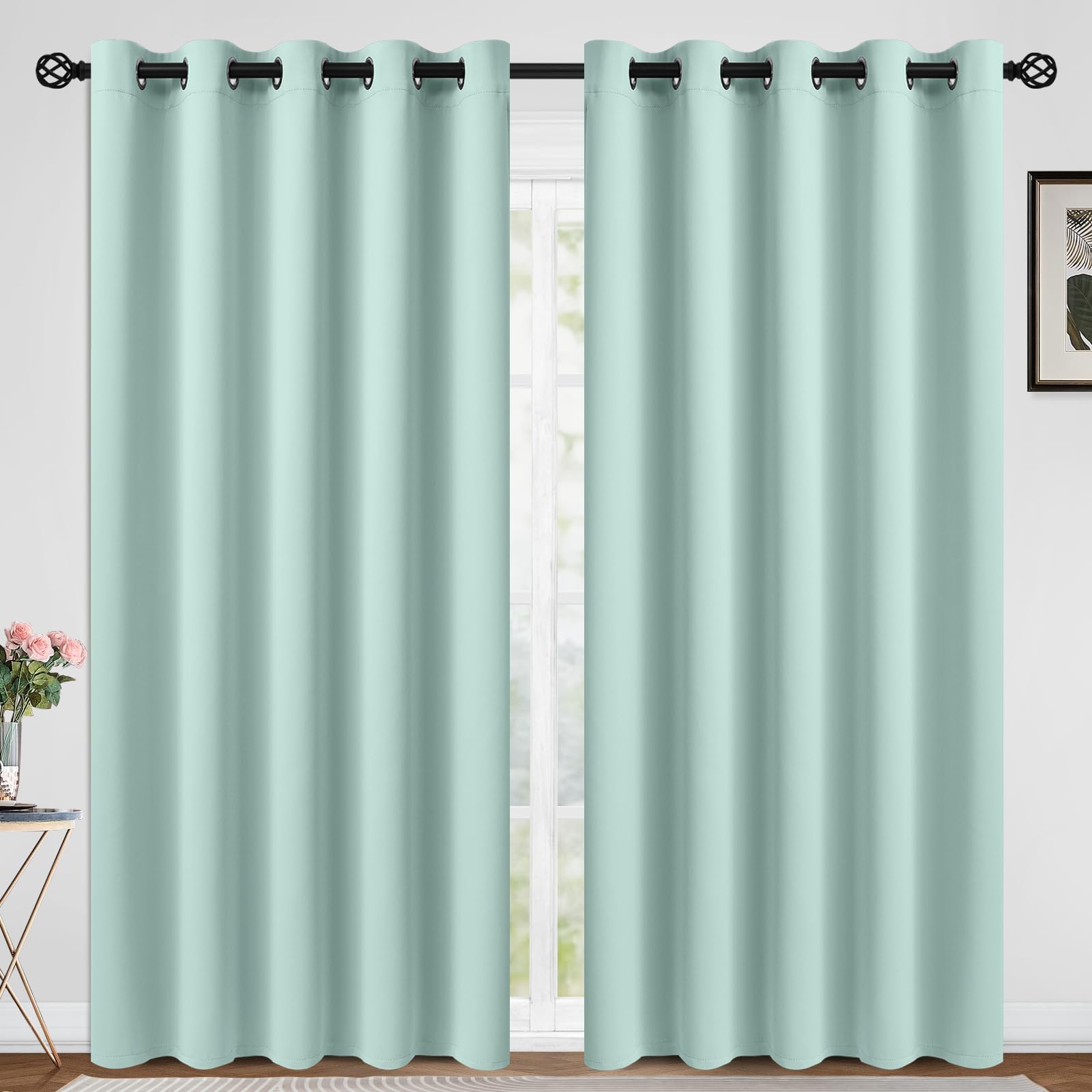 COSVIYA Aqua Curtains 84 inch Length 2 Panels Grommet Room Darkening,Thick Polyester Light Blocking Insulated Thermal Curtain Drapes for Bedroom/Living Room,70x84 inches Image