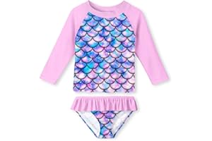 UNIFACO Toddler Girls Swimsuit Rashguard Set Summer Beach Breathable Tankini with UPF 50+ Sun Protection 2-8T