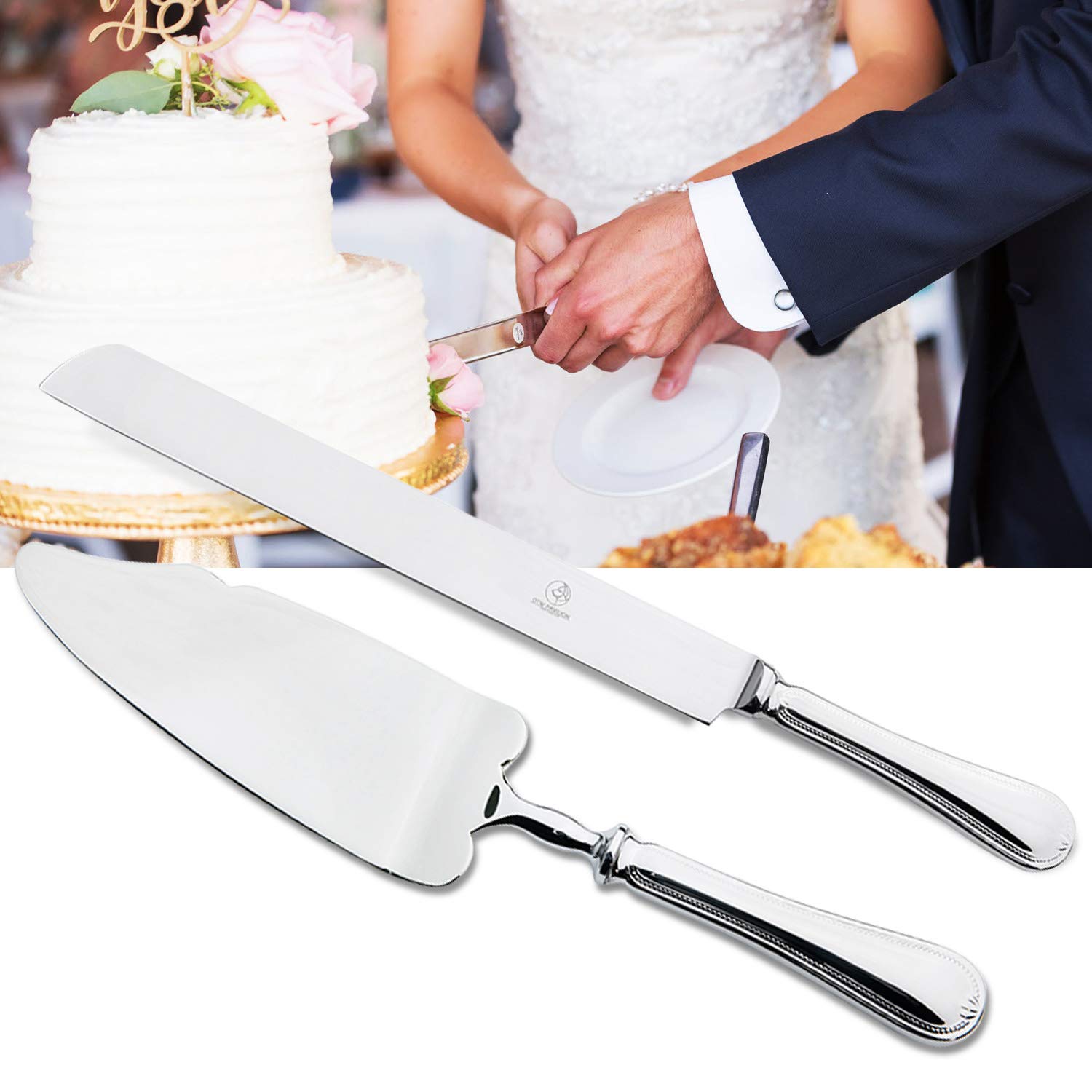 OTW PAVILION2 Piece Wedding Cake Server Set,18/10 Stainless Steel Dessert Set Pie Server Cake Cutter Knife for Birthday,Anniversary,Holiday,Baby Shower,Party