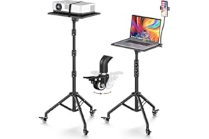 Facilife Projector Stand Tripod with Wheels, Laptop Tripod Stand Rolling, Projector Stand Adjustable Height 31 to 56, Projector Tripod Stand for Office & Home, Protable Laptop Floor Stand
