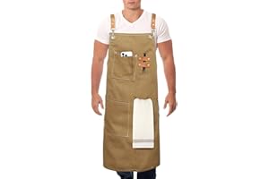 LittleMax Chef Apron for Men Women,Cross Back Strap Apron with Pockets Cotton Canvas Work Apron for Kitchen Cooking BBQ M-XXL