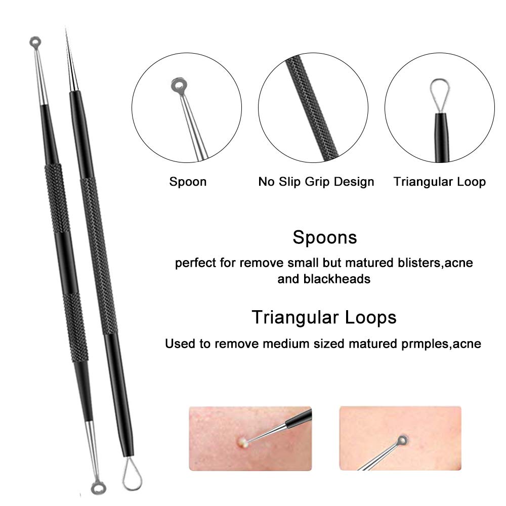 pimple popper tool- Aooeou 10 Pcs Professional Pimple Comedone Extractor Tool Acne Removal Kit -Treatment for Pimples, Blackheads, Blemish, Zit Removing, Forehead and Nose: Beauty