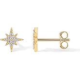 PAVOI 14K Gold Plated Dainty Stud Earrings for Women - 925 Sterling Silver Posts Earrings with Cubic Zirconia - Celestial Lightning Bolt, Moon, Star, and Flower Gold Jewelry Gifts