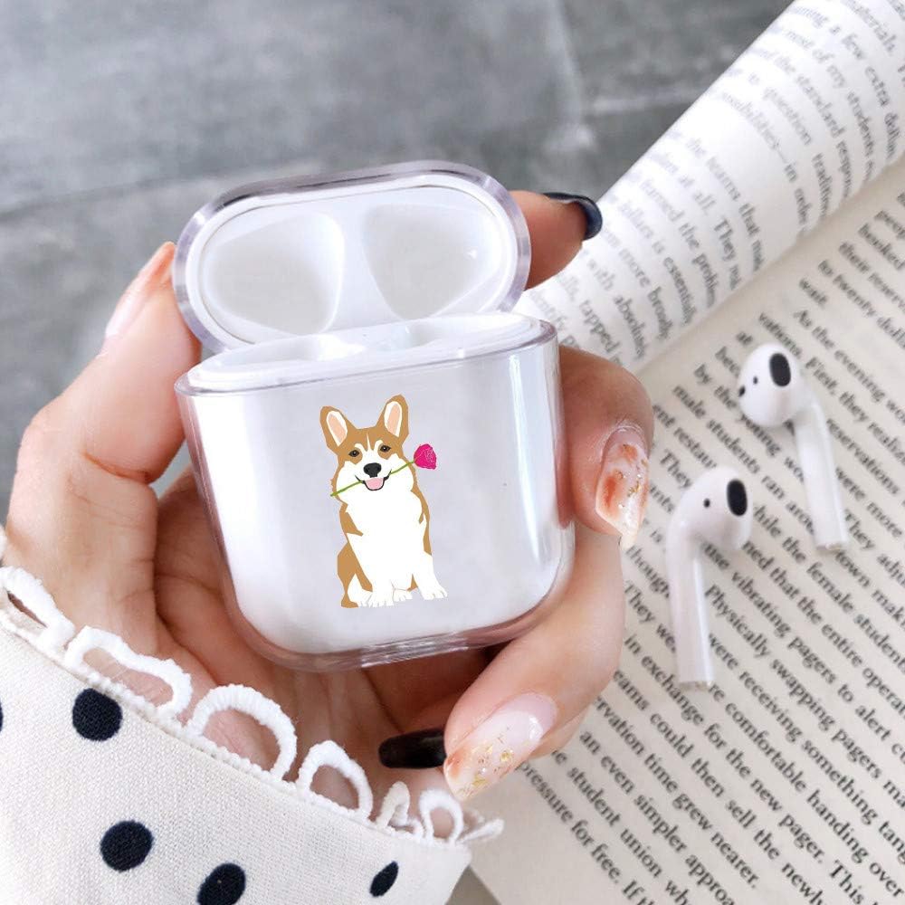 Clear Hard Plastic Case Full Protective Cover Skin Compatible with AirPods 2 & 1 Corgi Dog