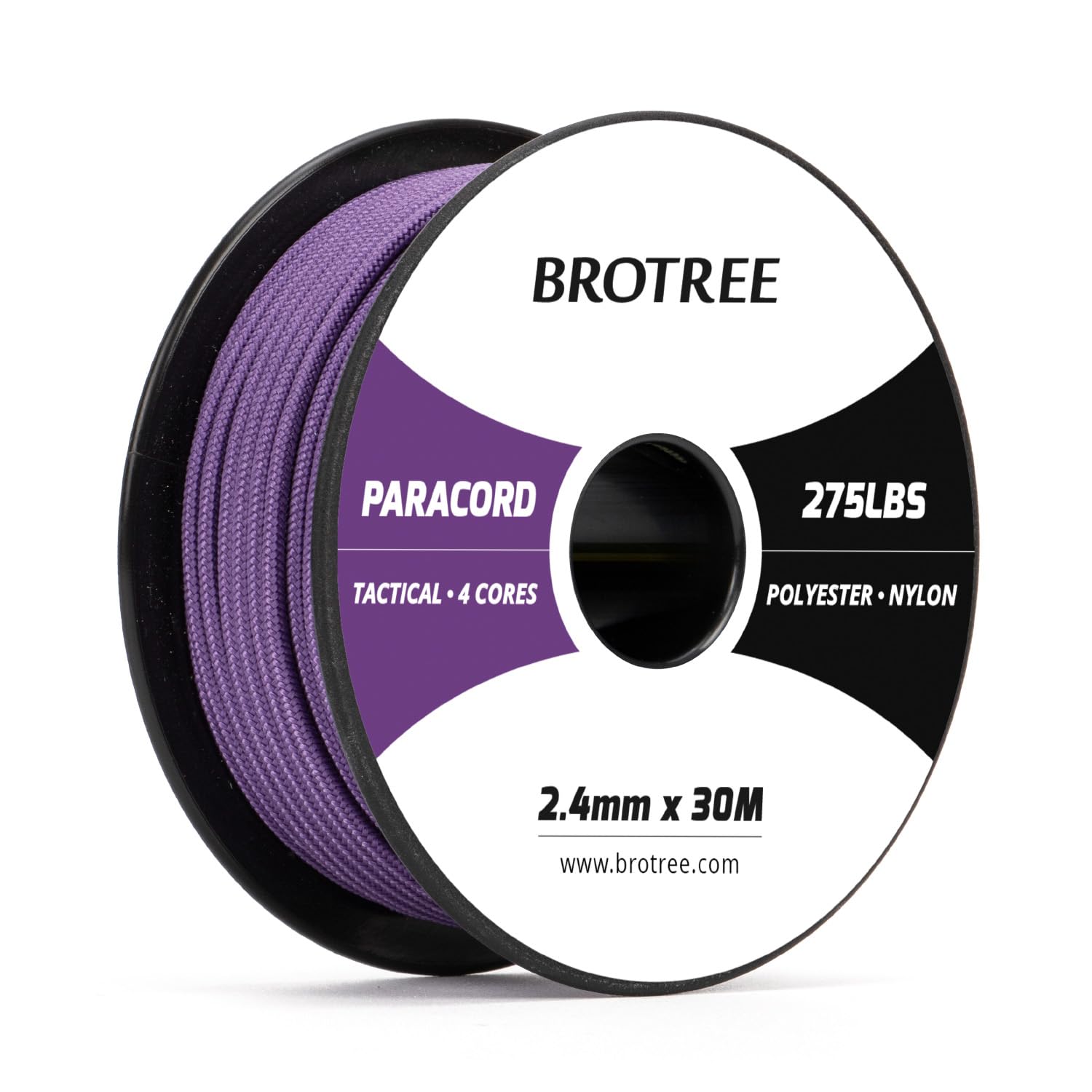 Brotree 275 Paracord 2.4mm Tactical Cord 30M Nylon Rope 4 Strands Parachute Cord for Outdoor, Craft, DIY - 125kg Breaking Load (Purple)