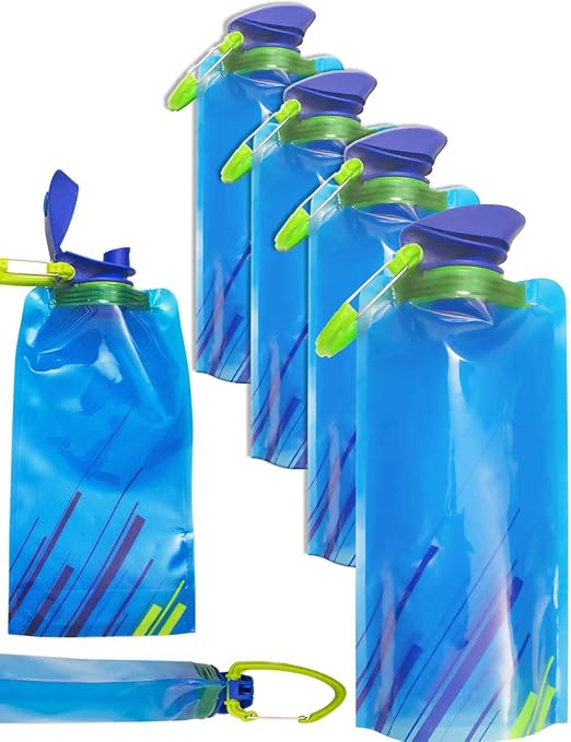 Outdoor Saxx - 4X Platz-sparende Faltbare Trink-Flasche mit Karabiner | BPA-Frei | Rucksack Fahrrad Wandern Festival Flugzeug