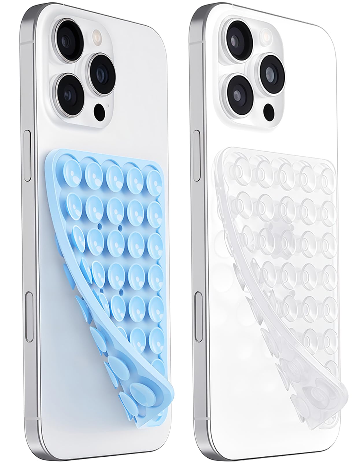 JingJinYY Anteel 2 Pack Double Sided Silicone Suction Cup Phone Case Mount, Hands-Free Strong Grip Silicon Phone Holder for Selfies and Videos, Non Slip Phone Accessories (Baby Blue&Translucent)