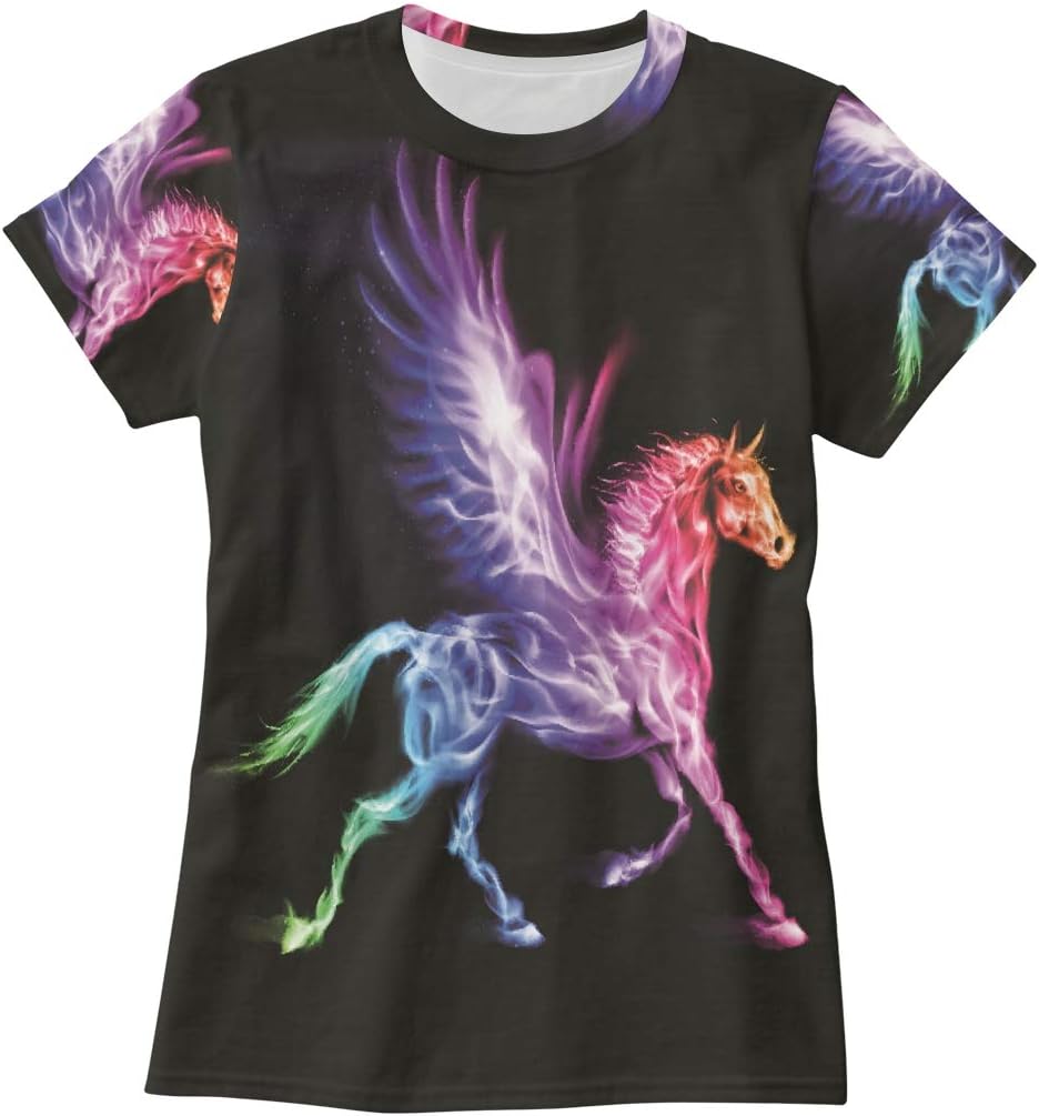 WIHVE Short Sleeve T-Shirt Fire Horse Pegasus O-Neck Tops for Women