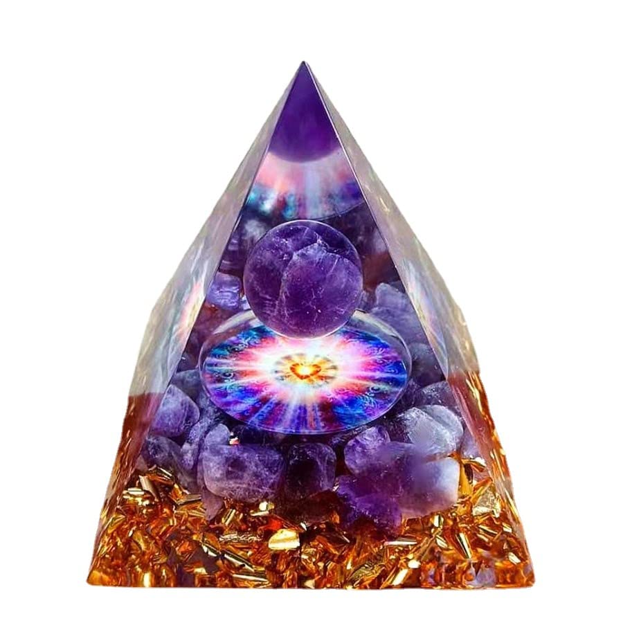 ycyingcheng Amethyst Crystal Pyramid, Love Heart Positive Energy Generator Home Office Decor, Orgonite Pyramid Protection Pyramid for Anniversary Valentine's Day Wife Friend
