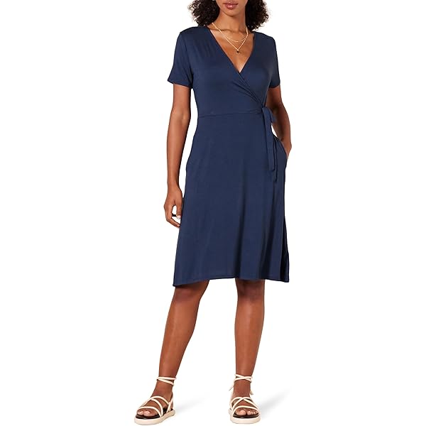 Amazon.com: Amazon Essentials Women's Classic Cap Sleeve Wrap Dress with V  Neck (Available in Plus Size), Black, X-Small : Clothing, Shoes & Jewelry