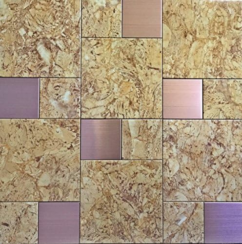 EasySetTile -Peel and Stick Self Adhesive Premium Aluminum Mosaic in Faux Yellow Granite and Cooper Color 12 in. x 12 in - Large Patterns