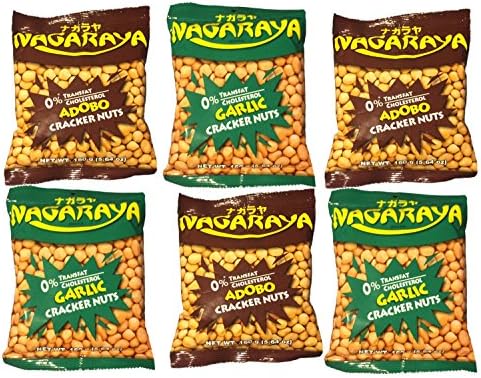 Nagaraya Adobo Cracker Nuts Bundle with Nagaraya Garlic Cracker Nuts, 3 each Flavor, 5.64 oz, 6 count