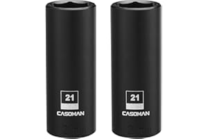 CASOMAN 1/2-Inch Drive x 21mm Deep Impact Socket, 2PCS Set, 6-Point, Metric