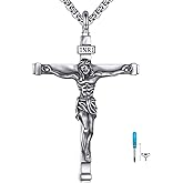 925 Sterling Silver Cross Necklace for Men & Women Crucifix Jesus/Cross Pendant with 22"+2" Stainless Steel Chain Jewelry Gift for Christmas, Father's Day, Mother's Day, Birthday-Gift Box Included