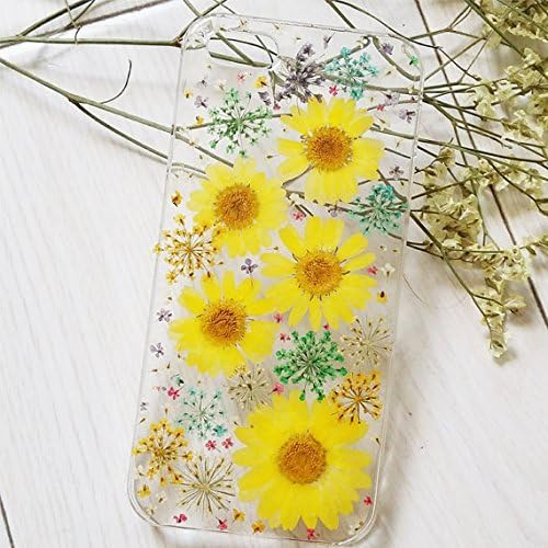 Rebbygena Pressed Flower iPhone 7 Case Real Flower Phone Case iPhone 7 Soft TPU Silicone Clear Case with Yellow Flower Petal for Apple Phone Case Cover