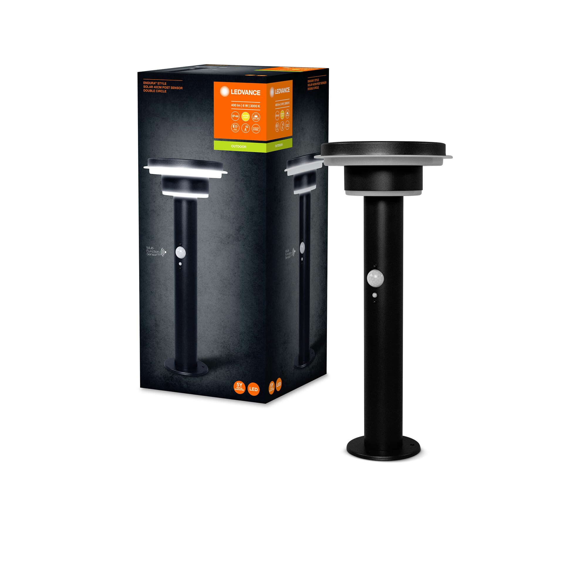 LEDVANCE ENDURA SOLAR DOUBLE Sensor - Solar Floodlight, LED Spotlight With Motion And Daylight Sensor, Made of Stainless Steel, Outdoor Lighting With Splash Water Protection IP44, 3000K Warm White, Black