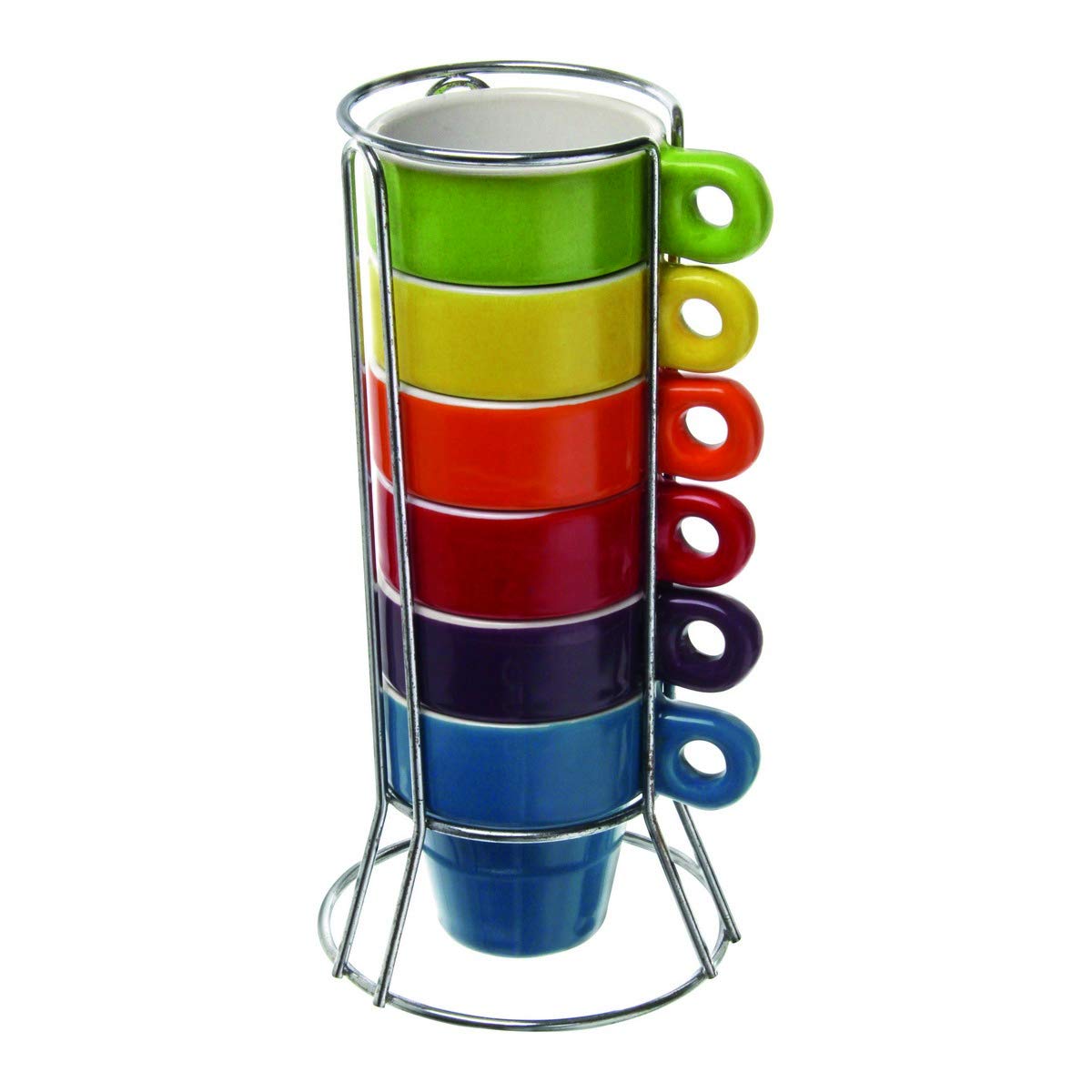 Paxanpax PSA462 Stackable Set of 6 Espresso Coffee Ceramic Mugs & Stand, Multiple