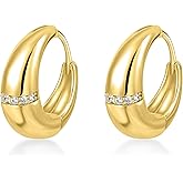 PHNIBIRD Chunky Hoop Earrings for Women with CZ Thick Hoop Earrings with 925 Sterling Silver Ear Posts 14k Real Gold Plated Hoop Earring for Daily Wear