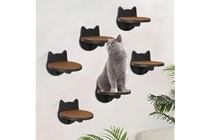 UIPAME 6-Pcs Cat Climbing Shelf Wall Mounted, Cat Wall Steps Shelves with Scratching Pad, Cat Wall Furniture Cat Ladder for Indoor Kitty Cats, Cat Stairs Cat Perch Platform for Cats Climbing, Playing, Black