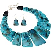 Vintage Chunky Statement Necklace Earrings Set Novelty Collar Choker Bib Pendant Necklace Earrings Jewelry Set for Women&Girls