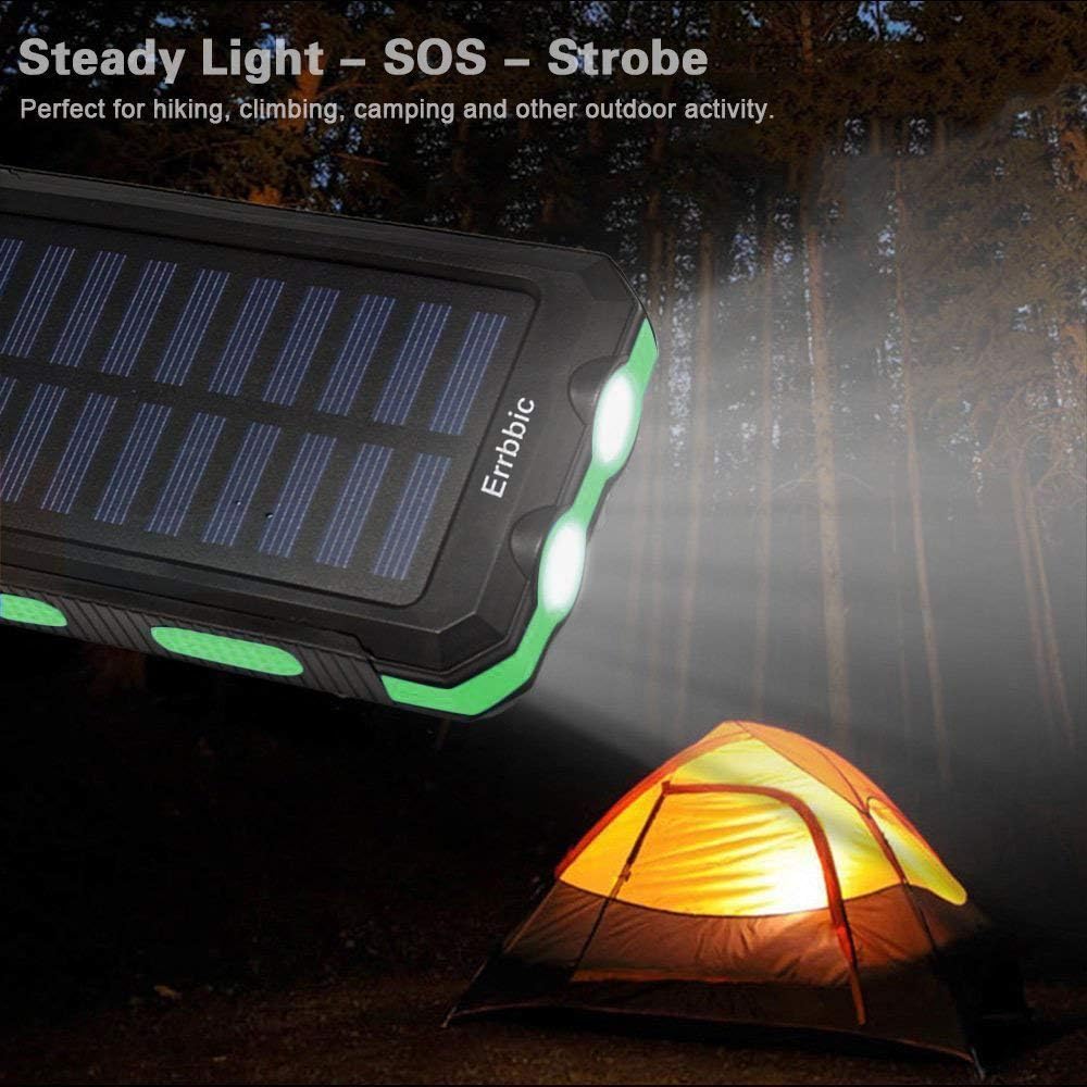 Solar Charger, 20000mAh Solar Power Bank Waterproof Portable Charger External Battery Packs with Dual 2 USB/LED Flashlights Port for iPhone Android Cellphones: Home Audio & Theater