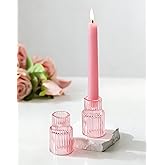 Romadedi Pink Glass Candle Holders - Set of 2 Ribbed Candlestick Holder for Table Centerpiece Elegant Taper Holder for Wedding Birthday Party Baby Showers Valentines Mother's Day Christmas