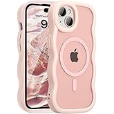 UEEBAI Magnetic for iPhone 14 Plus Case & iPhone 15 Plus Case, Compatible with MagSafe, 2025 Transparent Wave Frame Design Case Soft Edge Cover Cute Clear Matte Shockproof Protective Phone Cover, Pink