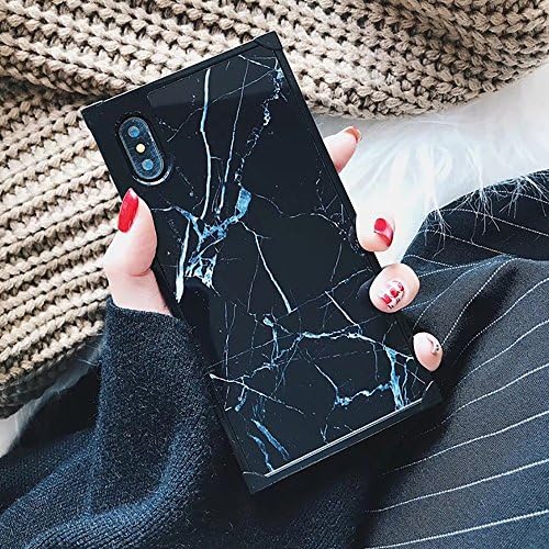 YonMeet Chic Black White Marble Case for iPhone X 10 Retro Classic Stylish Cover For iPhone 8 7 Plus 8plus Square Shockproof Strong Protective Back Casing (iPhone 7/8 4.7'', Black)