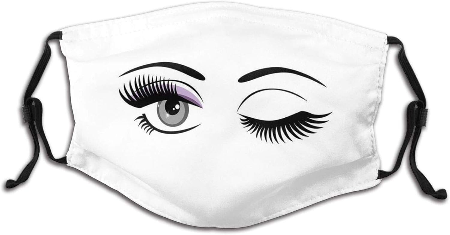 Cartoon Style Dramatic Woman Eyes with Long Lashes Winking Flirting Gesture Face