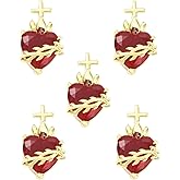 LEGENTLISUR 5Pcs Heart Charms for Jewelry Making 18K Gold Red Glass Metal Dangle Charms for Earrings Necklaces DIY Craft Supplies